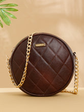 Load image into Gallery viewer, Women Round Brown Quilted Leather Sling Bag
