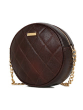 Load image into Gallery viewer, Women Round Brown Quilted Leather Sling Bag
