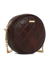 Load image into Gallery viewer, Women Round Brown Quilted Leather Sling Bag
