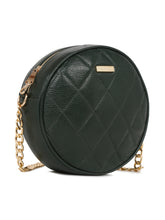 Load image into Gallery viewer, Women Round Green Quilted Leather Sling Bag
