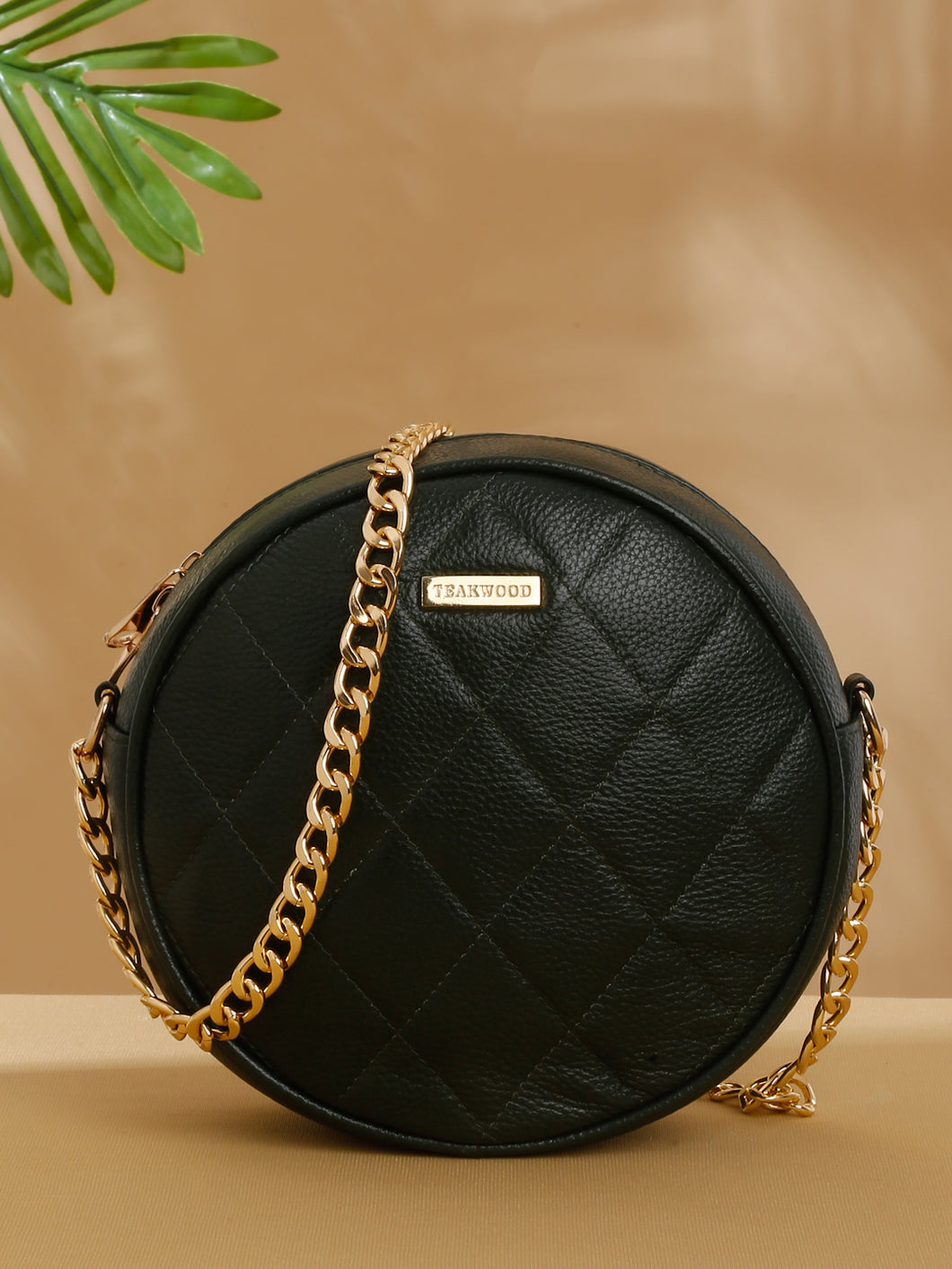 Women Round Green Quilted Leather Sling Bag