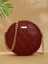 Load image into Gallery viewer, Women Round Red Quilted Leather Sling Bag
