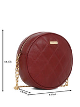 Load image into Gallery viewer, Women Round Red Quilted Leather Sling Bag
