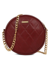 Load image into Gallery viewer, Women Round Red Quilted Leather Sling Bag
