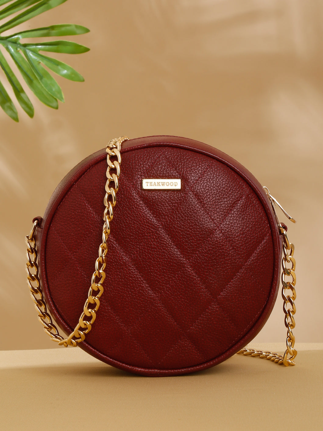 Women Round Red Quilted Leather Sling Bag