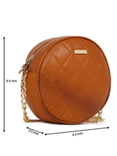 Load image into Gallery viewer, Women Round Tan Quilted Leather Sling Bag
