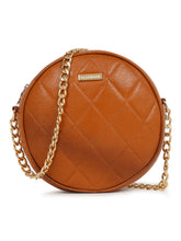 Load image into Gallery viewer, Women Round Tan Quilted Leather Sling Bag
