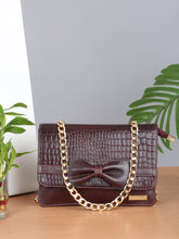 Load image into Gallery viewer, Women&#39;s textured Leather Sling Bag With Bow
