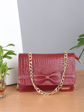 Load image into Gallery viewer, Women&#39;s textured Leather Sling Bag With Bow

