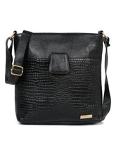Load image into Gallery viewer, Women Black Leather Croco Pattern Side Bag
