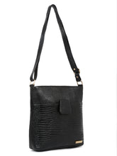 Load image into Gallery viewer, Women Black Leather Croco Pattern Side Bag
