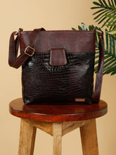 Load image into Gallery viewer, Women Brown Leather Croco Pattern Sling Bag
