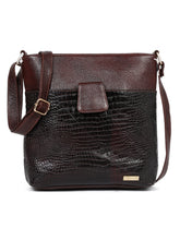 Load image into Gallery viewer, Women Brown Leather Croco Pattern Sling Bag
