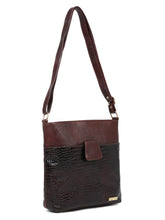 Load image into Gallery viewer, Women Brown Leather Croco Pattern Sling Bag
