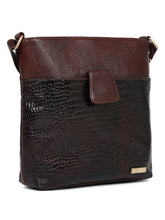 Load image into Gallery viewer, Women Brown Leather Croco Pattern Sling Bag
