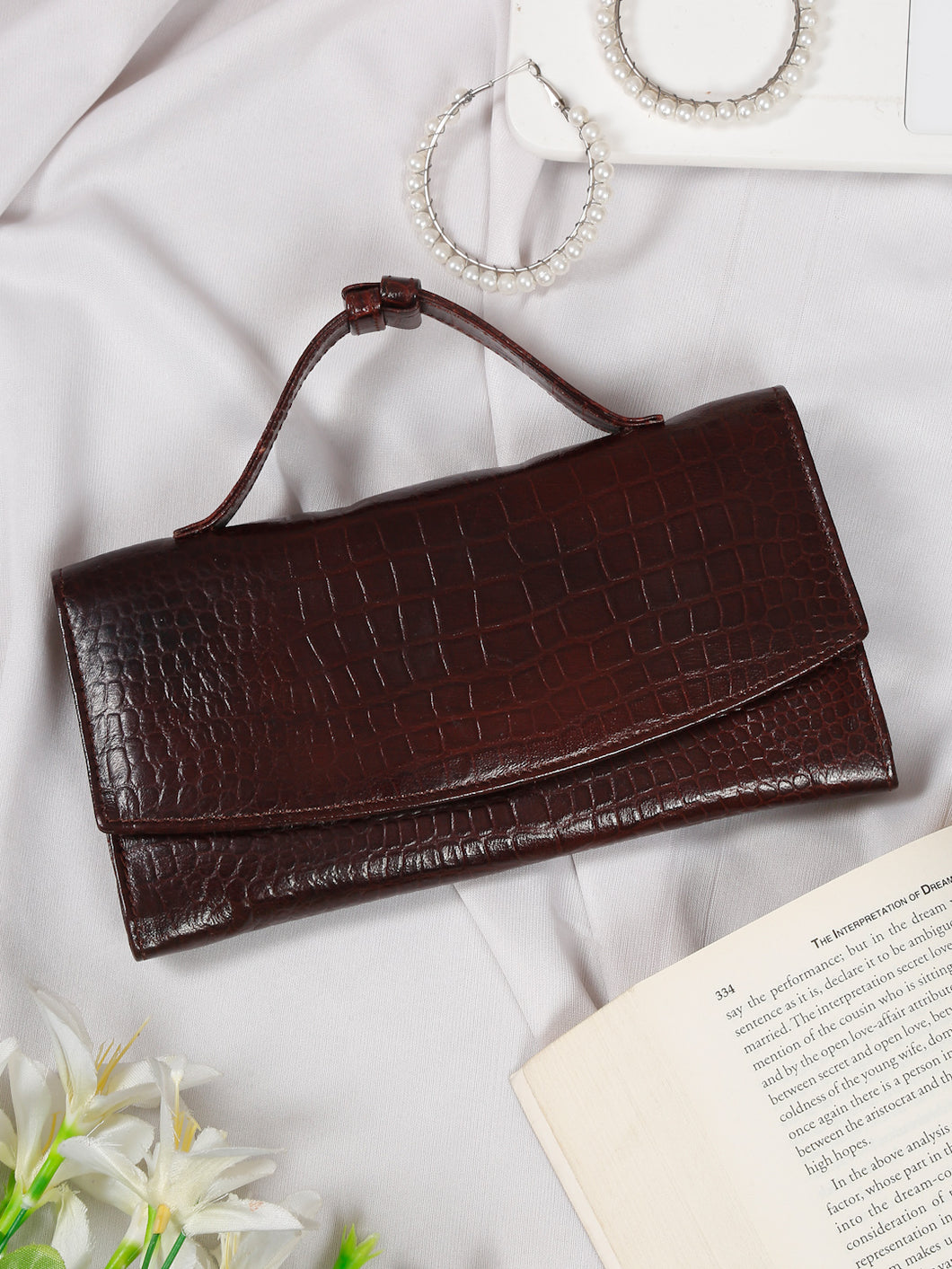 Teakwood Croco Texture Brown Women's Two Fold Wallet