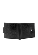 Load image into Gallery viewer, Teakwood Unisex Genuine Leather Black Bi Fold RFID Solid Wallet
