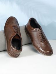 Men's Brown Solid Leather Comfort Insole Sneakers