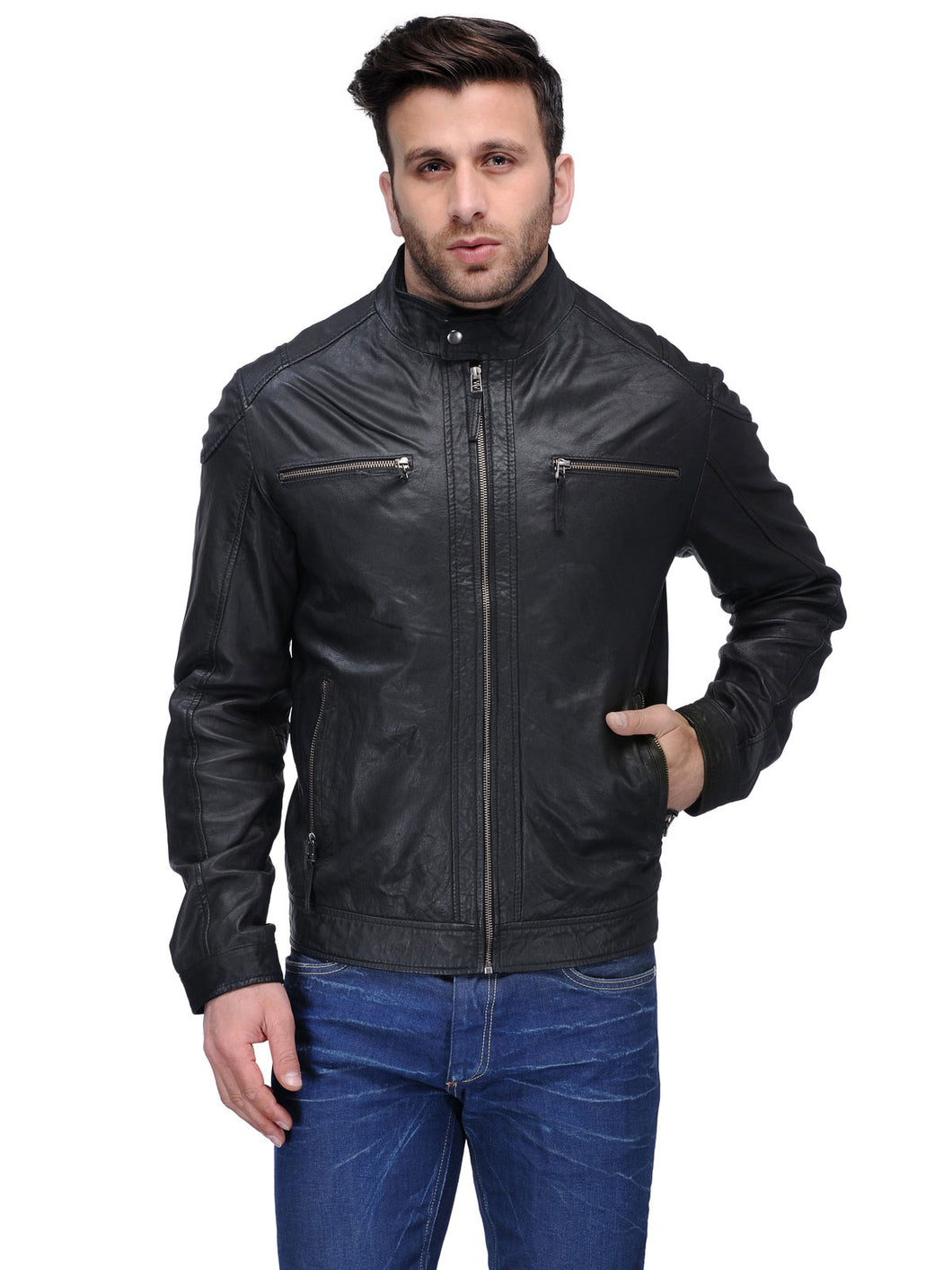 Teakwood Genuine Leather Black Jacket for Mens