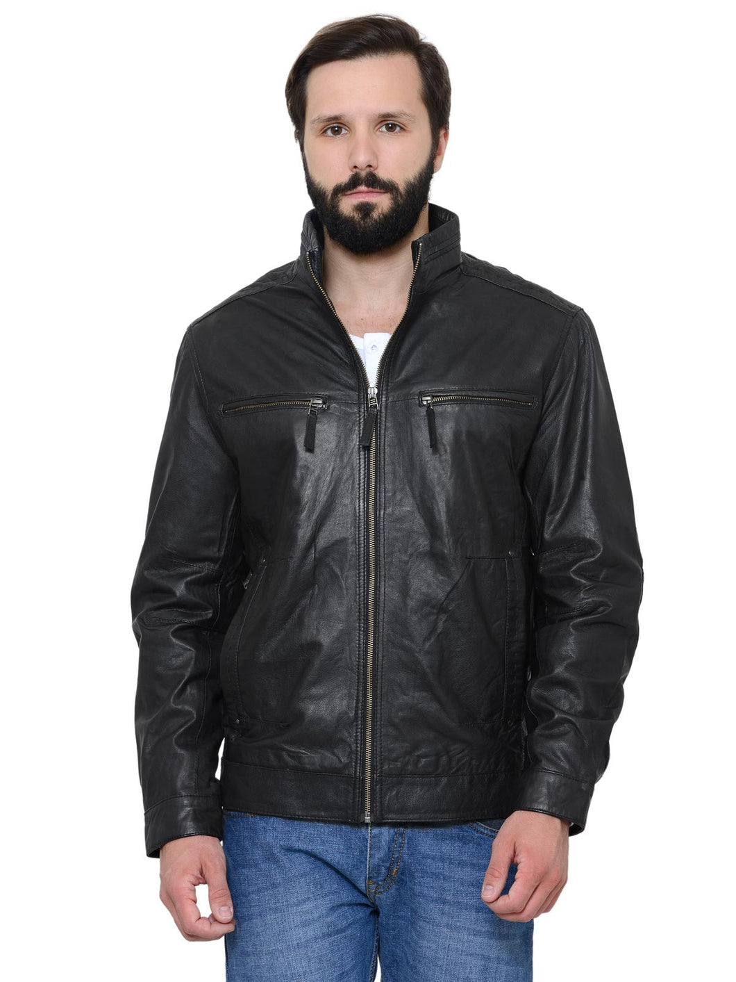 Buy Teakwood Black Plain Genuine Leather Jacket online