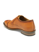 Load image into Gallery viewer, Men Tan Brown Solid Leather Round Toe Formal Monks

