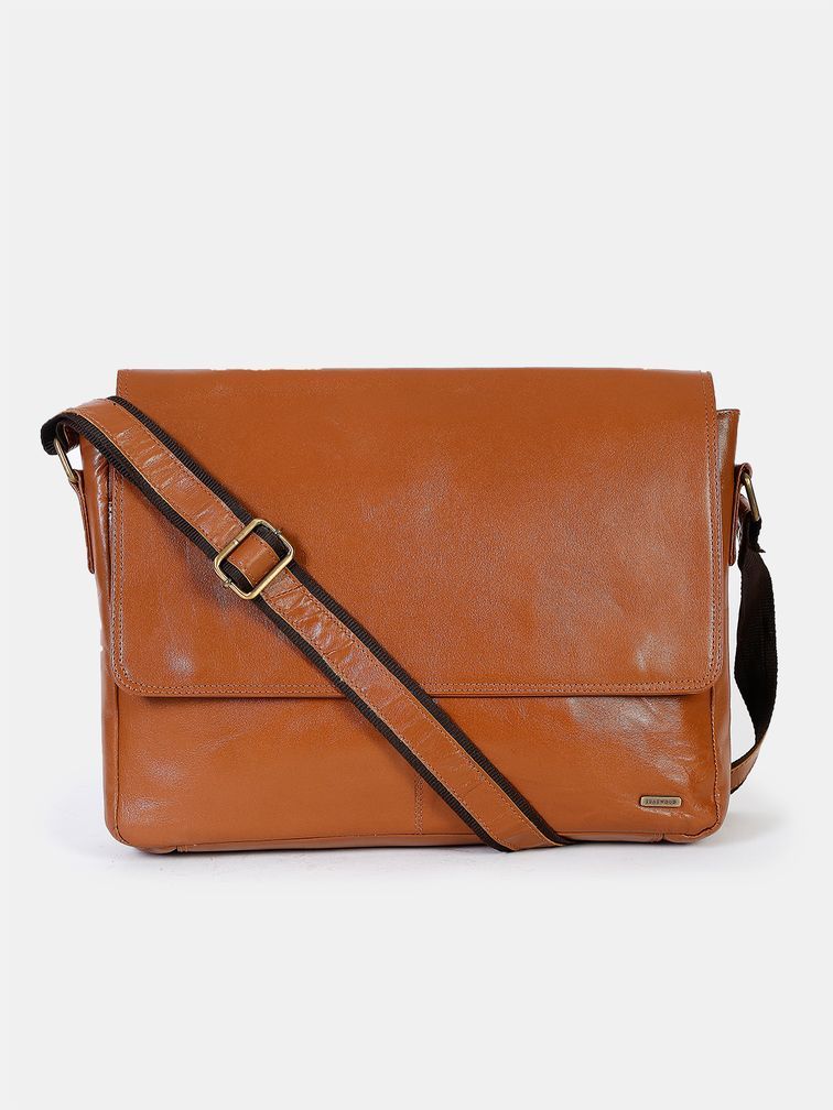 Teakwood Tan Solid Genuine Leather Laptop Bag