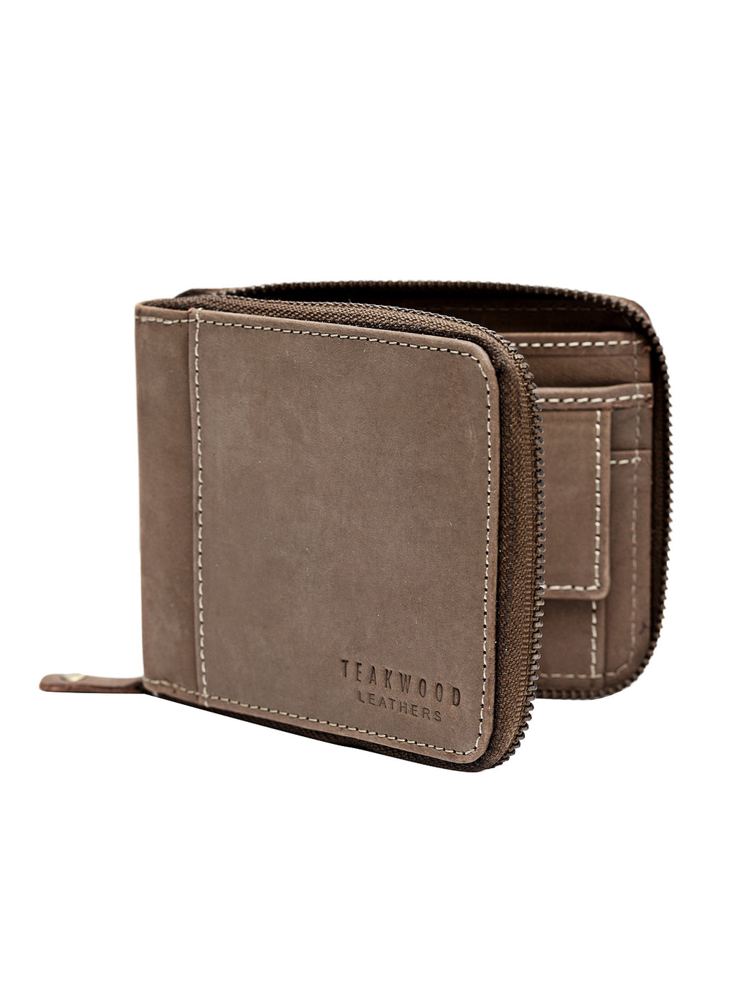 Teakwood Genuine Leather Men Brown Solid Leather Zip Around Wallet