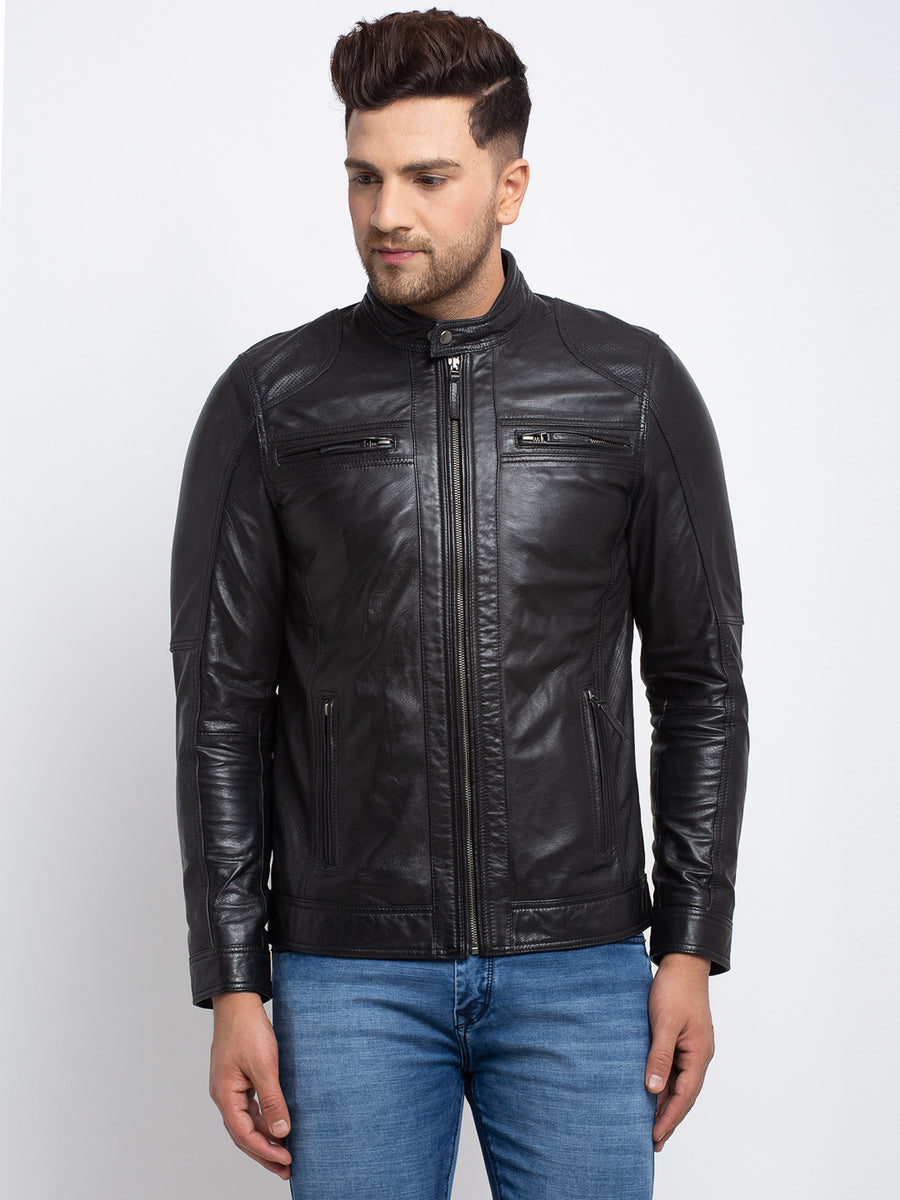 Teakwood Leathers Men's 100% Genuine Black Leather Jacket