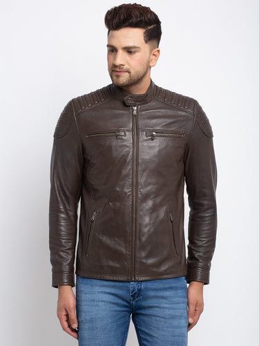 Teakwood Leathers  Men's 100% Genuine Brown Leather Jacket