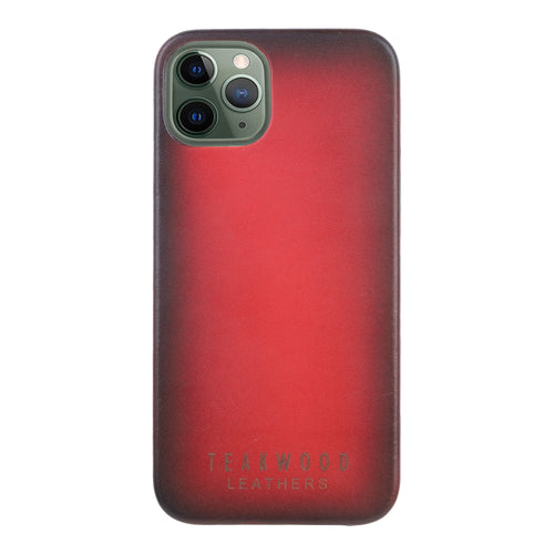 Unisex Red Solid Leather iPhone 13 Pro/12 Pro Mobile Back Case