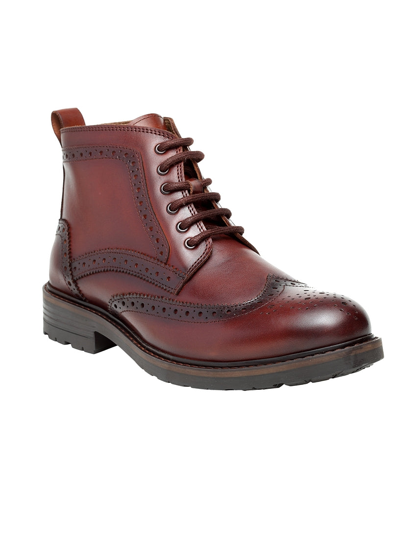 Teakwood Men Genuine Leather Mid top Brouges Boots