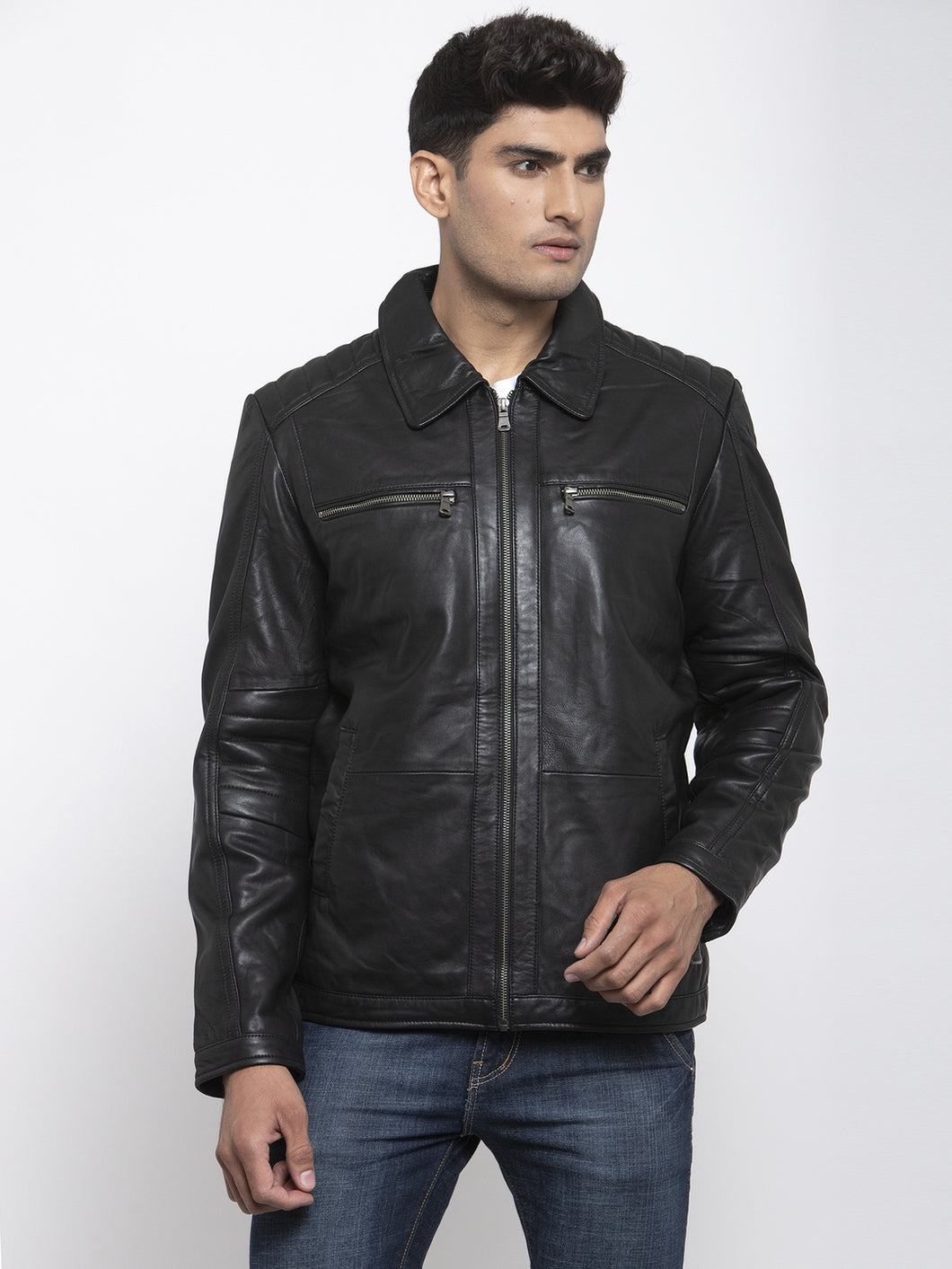 Teakwood Leathers Black Genuine Leather Jacket