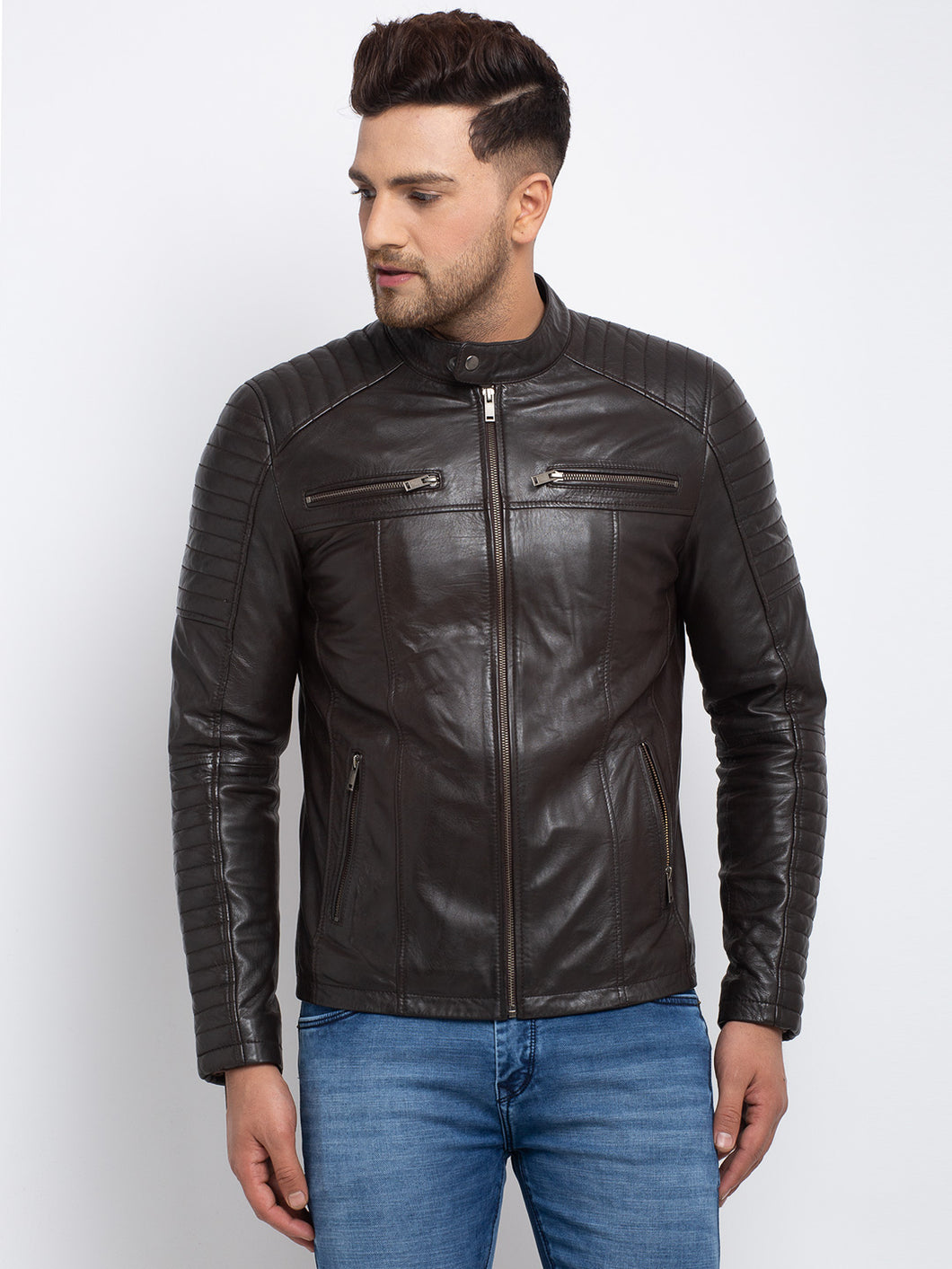 Teakwood Leathers  Men's 100% Genuine Brown Leather Jacket