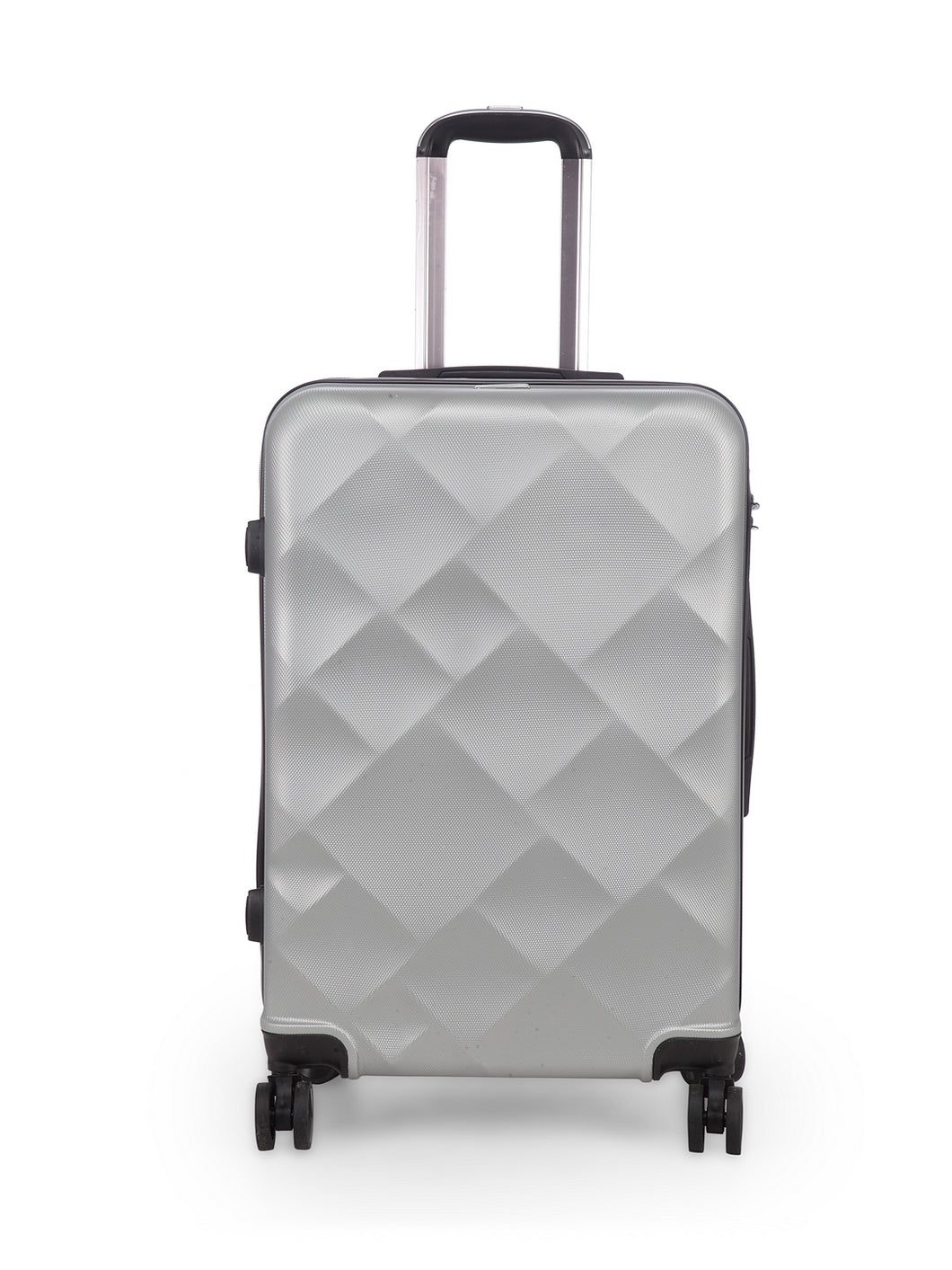 Unisex Silver Textured Hard-Sided Large Trolley Suitcase