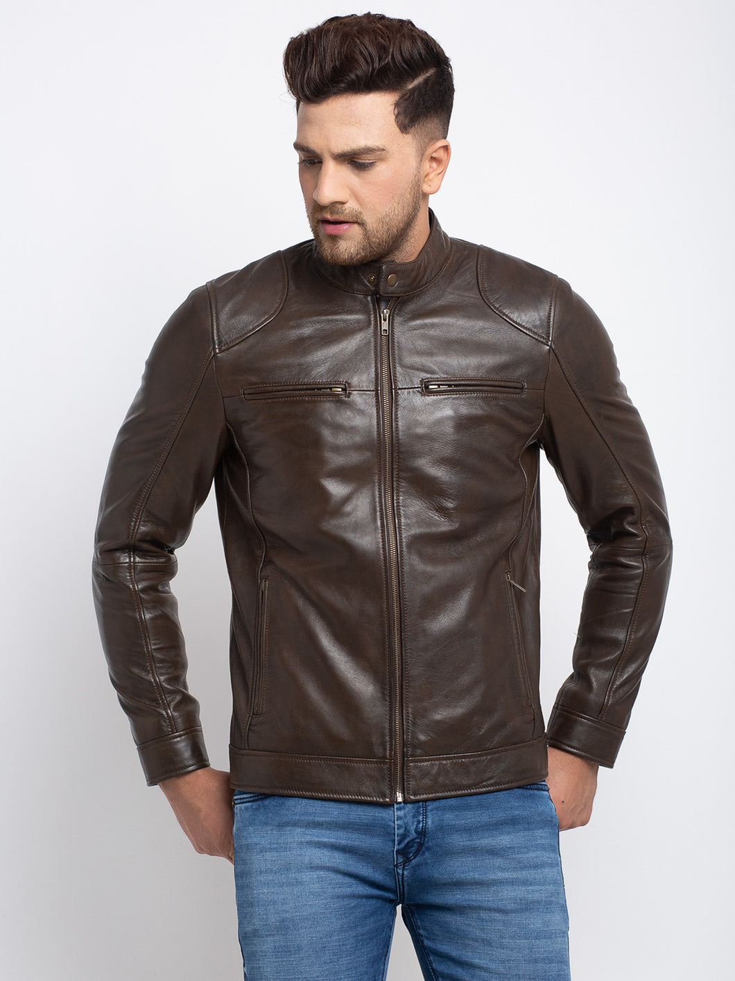 Teakwood Leathers  Men's 100% Genuine Brown Leather Jacket