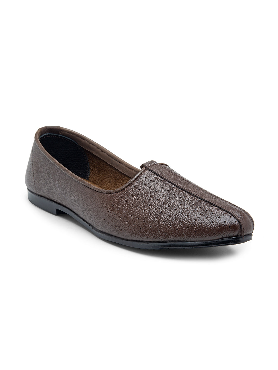 Men Brown Solid Leather Round Toe Mojaris – Teakwood Leathers