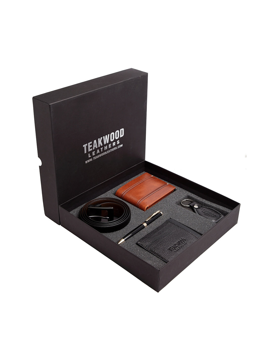 Teakwood Genuine Leather Combo Gift Set || Men Pack of Five Accessory Gift Set