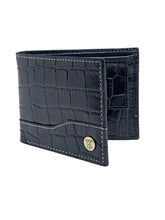 Load image into Gallery viewer, Teakwood Unisex Genuine Leather Blue Bi Fold RFID Solid Wallet with stitch embroidery
