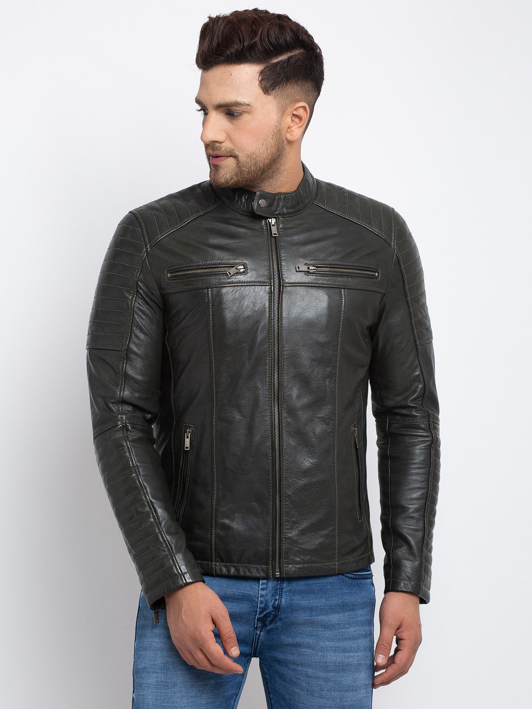 Teakwood Leathers Men's 100% Genuine Olive Leather Jacket