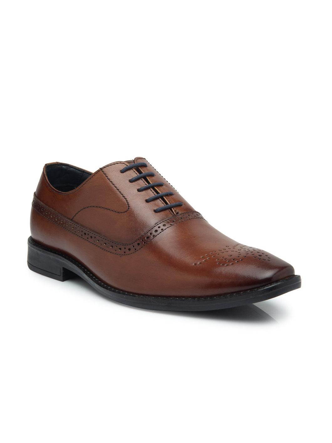 Teakwood Leather Men Perforated Derby Formal Shoes(COGNAC)