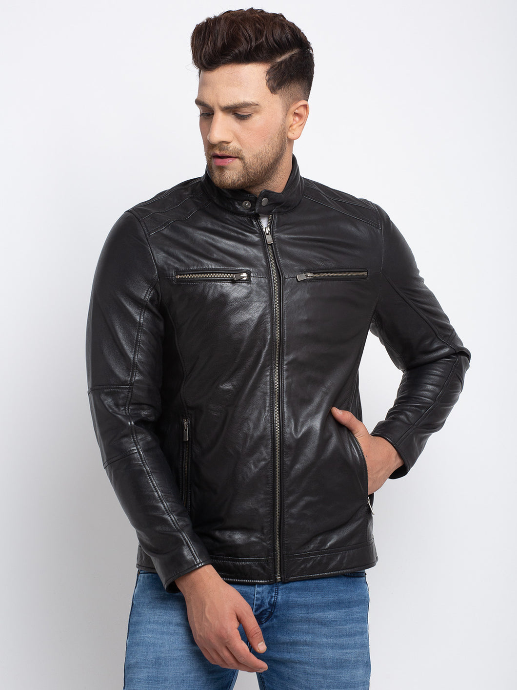 Teakwood Leathers  Men's 100% Genuine Black Leather Jacket