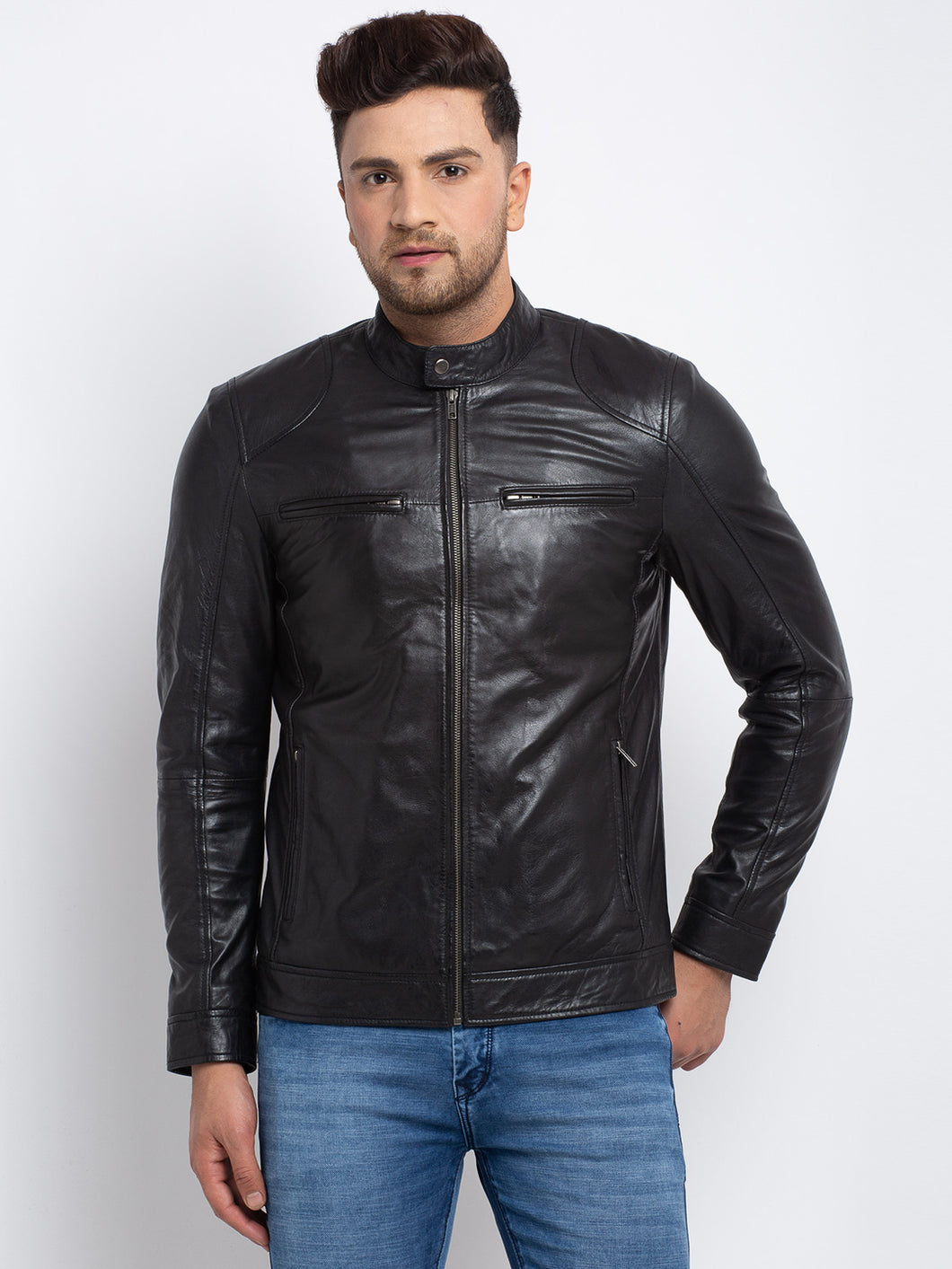 Teakwood Leathers  Men's 100% Genuine Black Leather Jacket