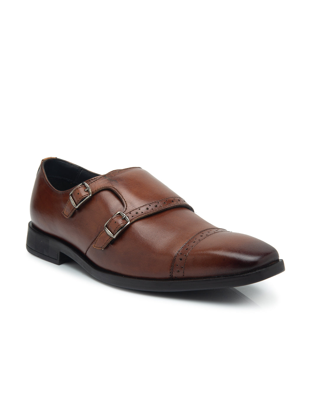 Teakwood Men Genuine Leather Double-Strap Monk Shoes(COGNAC)
