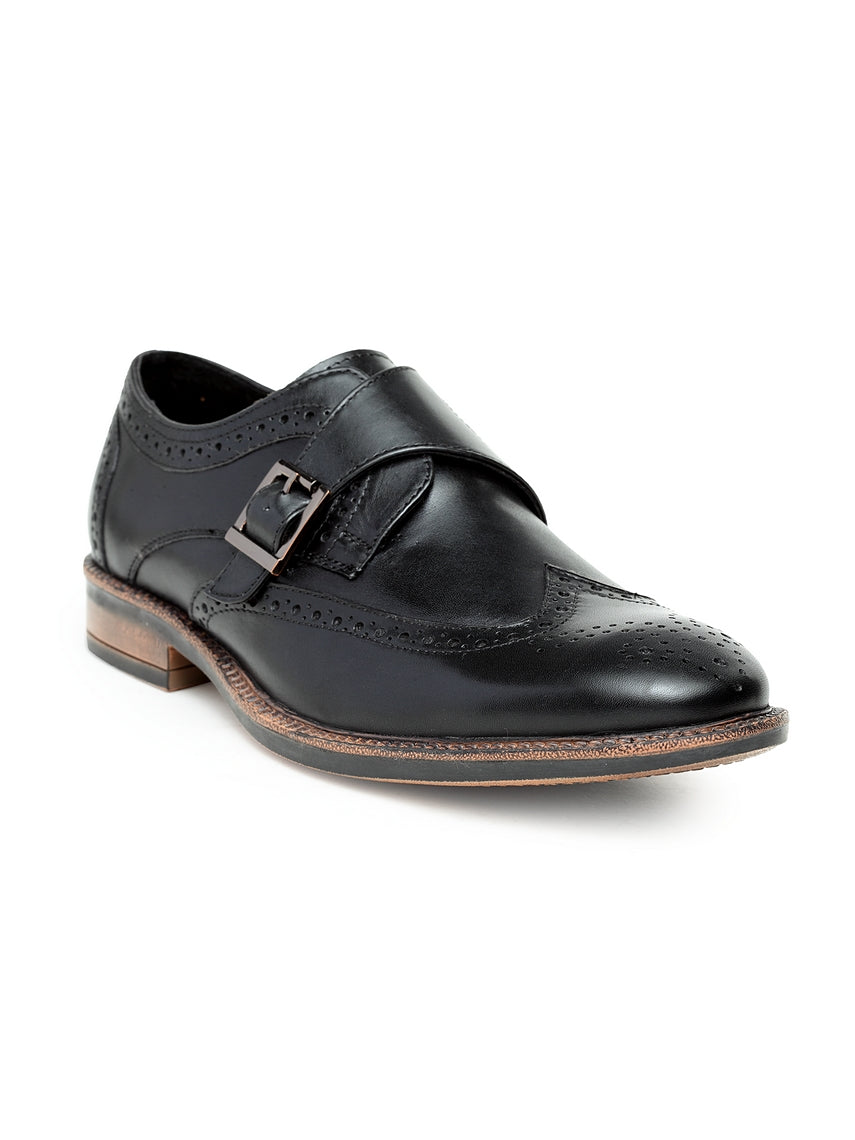 Teakwood Men Black Solid Genuine Leather Formal Broguing Monks ...