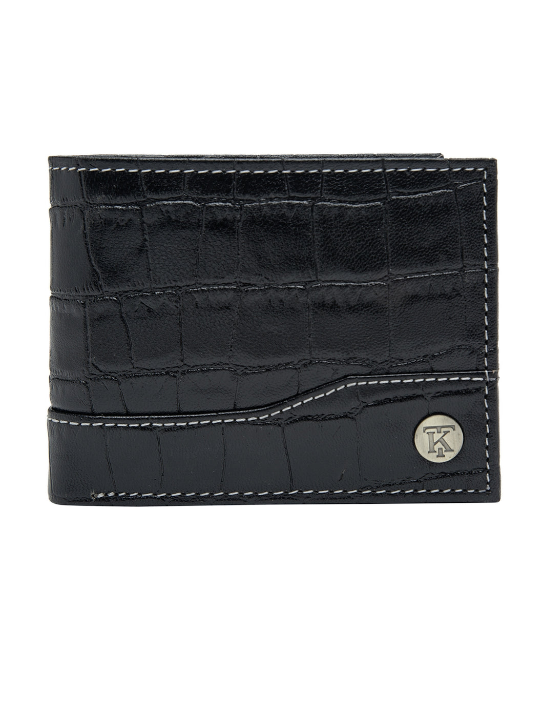 Teakwood Unisex Genuine Leather Black Bi Fold RFID Solid Wallet with Stitch Embroidery||Textured Black color 100% Genuine Leather Men's Wallet||Unisex Leather Bi Fold Wallet