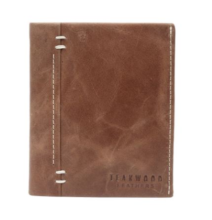 Teakwood Men Genuine Leather Textured Bi-Fold Wallet with Contrast Stitch