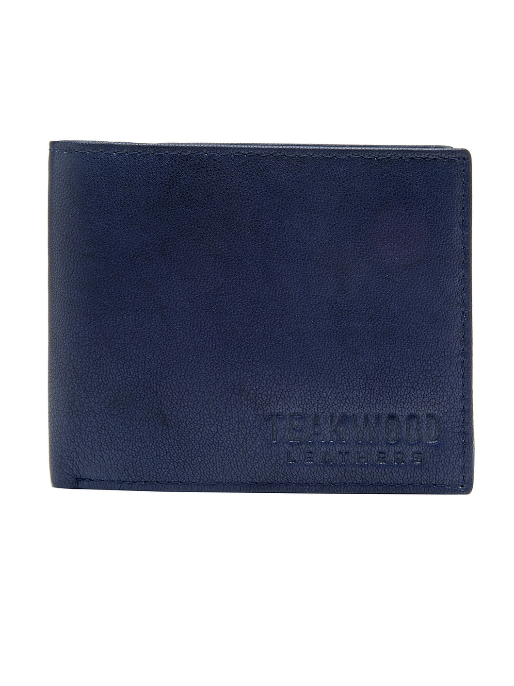 Teakwood Unisex Genuine Leather Blue Bi Fold Money Clip Wallet