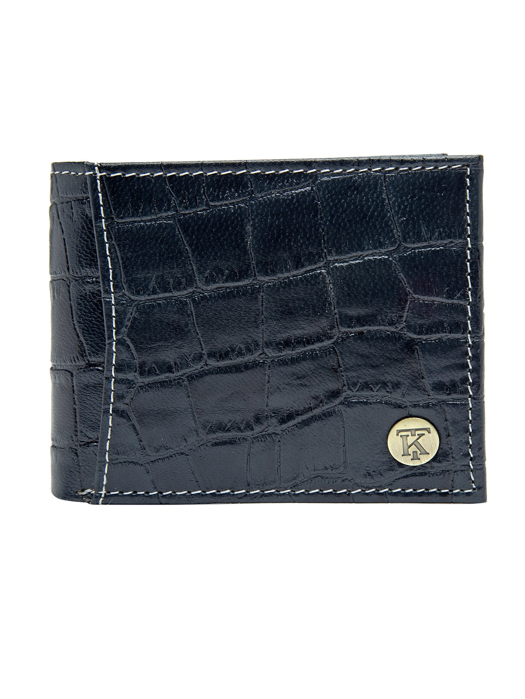 Teakwood Unisex Genuine Leather Blue Bi Fold RFID Solid Wallet with stitch embroidery