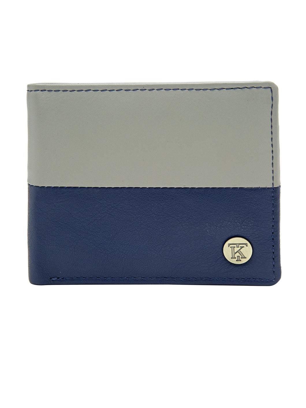 Teakwood Men's Genuine Leather Blue and Grey Bi Fold RFID Solid Wallet