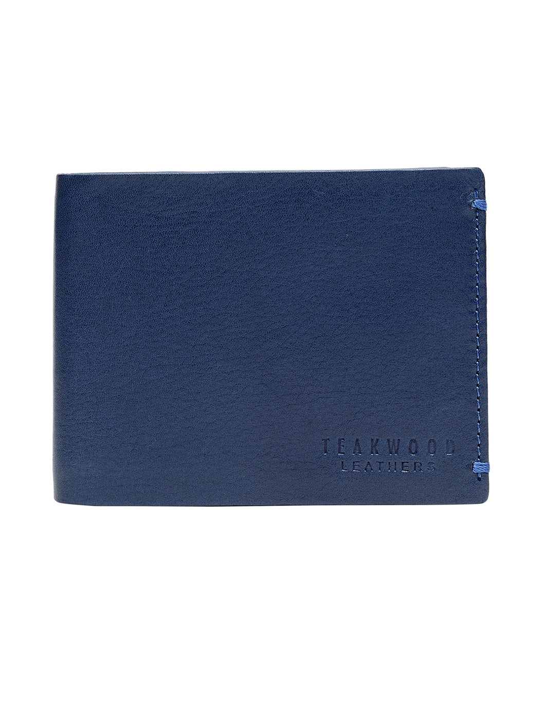 Teakwood Genuine Leathers Men Blue Solid Leather Two Fold Wallet